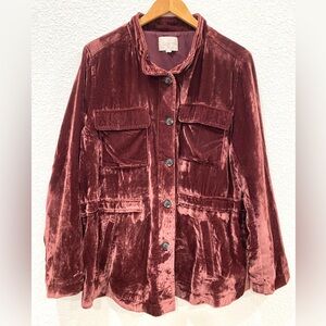LOFT  Crushed Velvet Utility Jacket Deep Burgundy Women’s size L/XL
